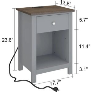 Rustic Single Drawer Nightstand With Built In Charging Station Rustic Single Drawer Nightstand With Built In Charging Station